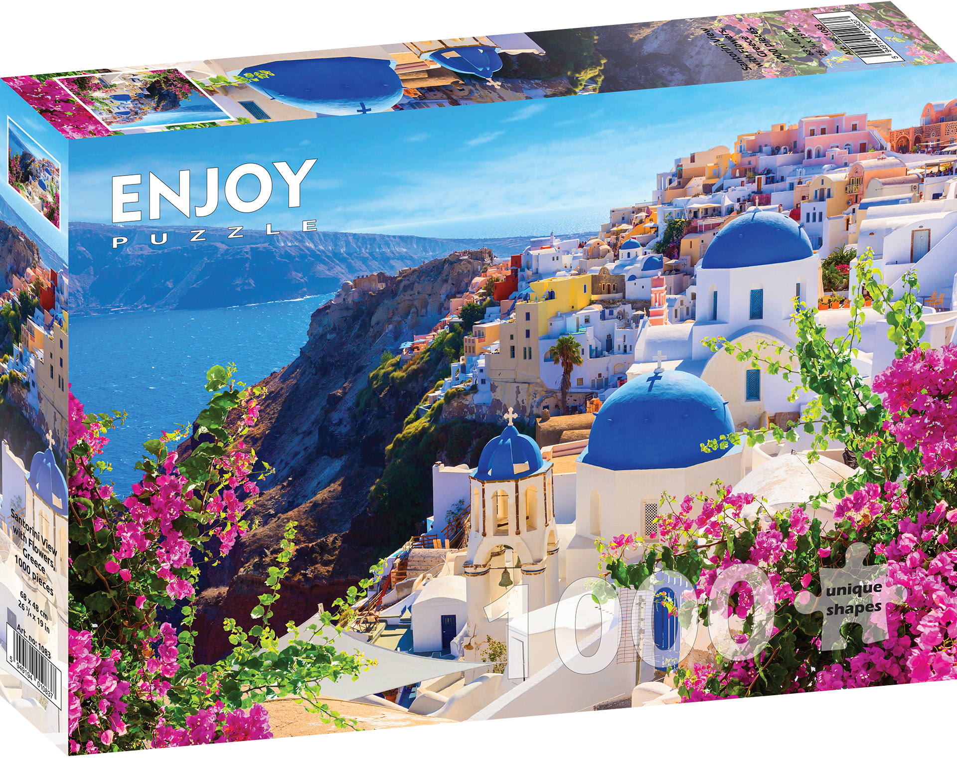 1000 Pieces Jigsaw Puzzle - Santorini View with Flowers (1083