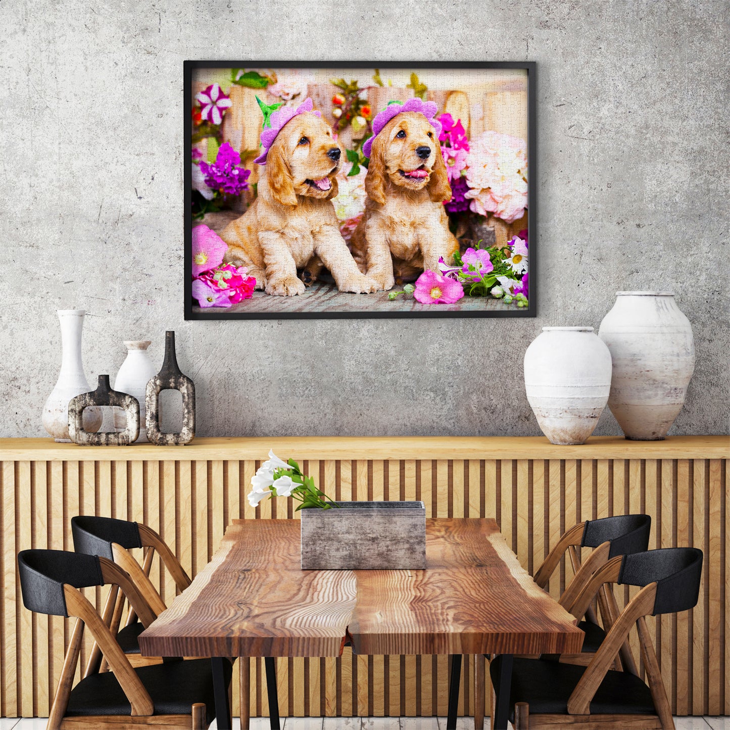 1000 Pieces Jigsaw Puzzle - Spaniel Puppies with Flower Hats (1263)