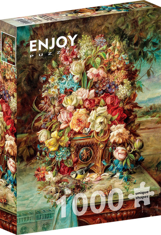 1000 Pieces Jigsaw Puzzle - Hans Zatzka: Flowers Still Life with Blue Tit