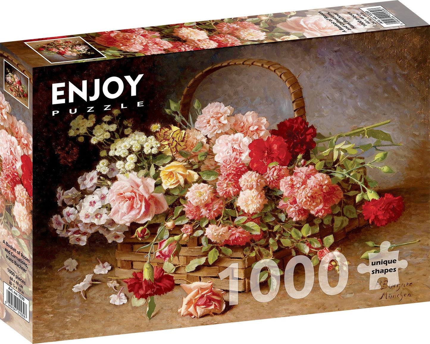 1000 Pieces Jigsaw Puzzle - Hans Buchner: A Basket of Roses and Carnations
