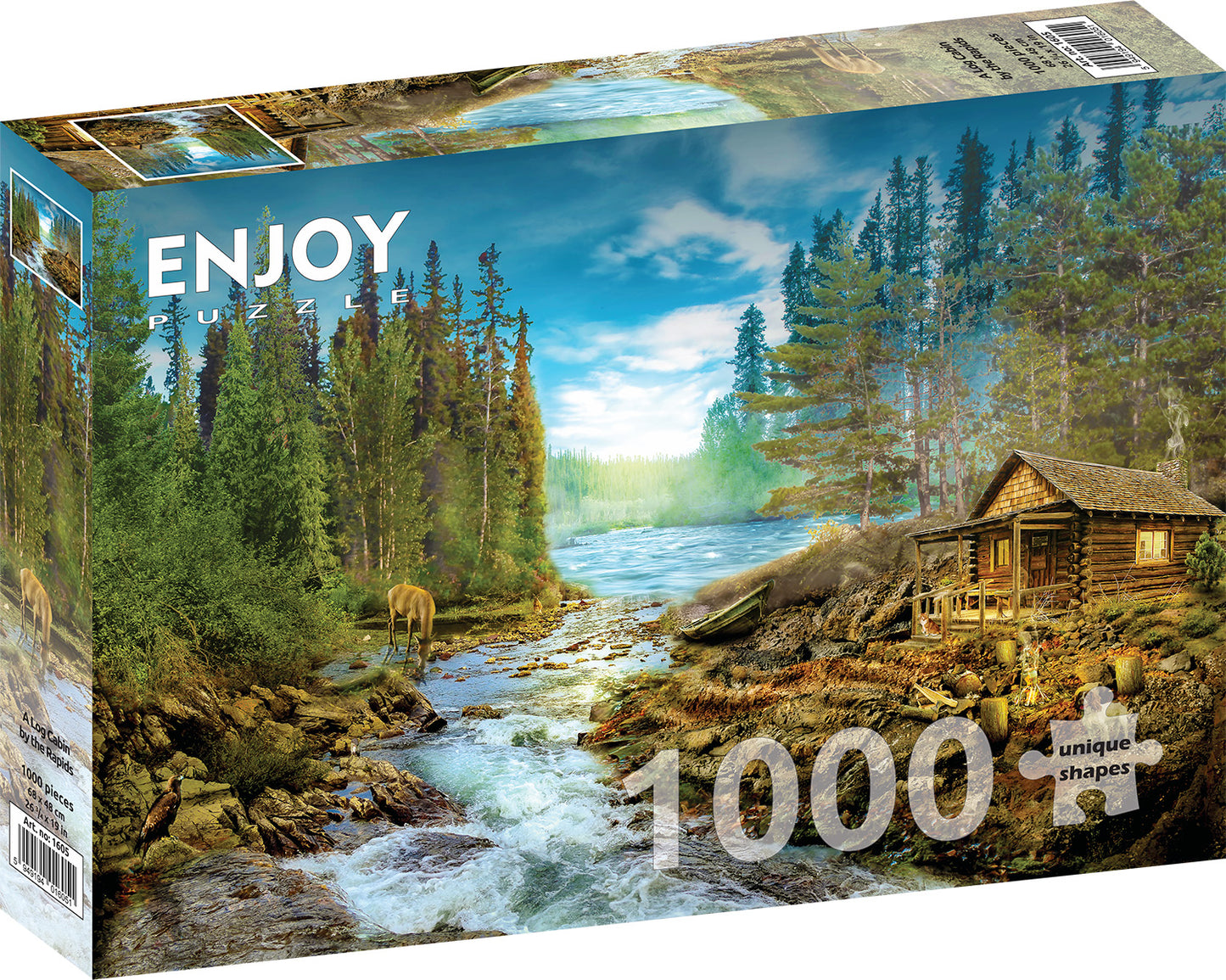 1000 Pieces Jigsaw Puzzle - A Log Cabin by the Rapids