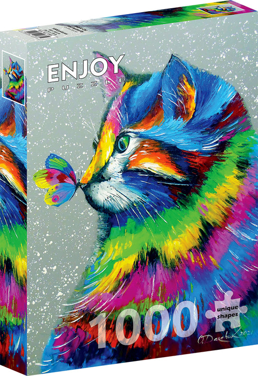 1000 Pieces Jigsaw Puzzle - Bright Cat and Butterfly