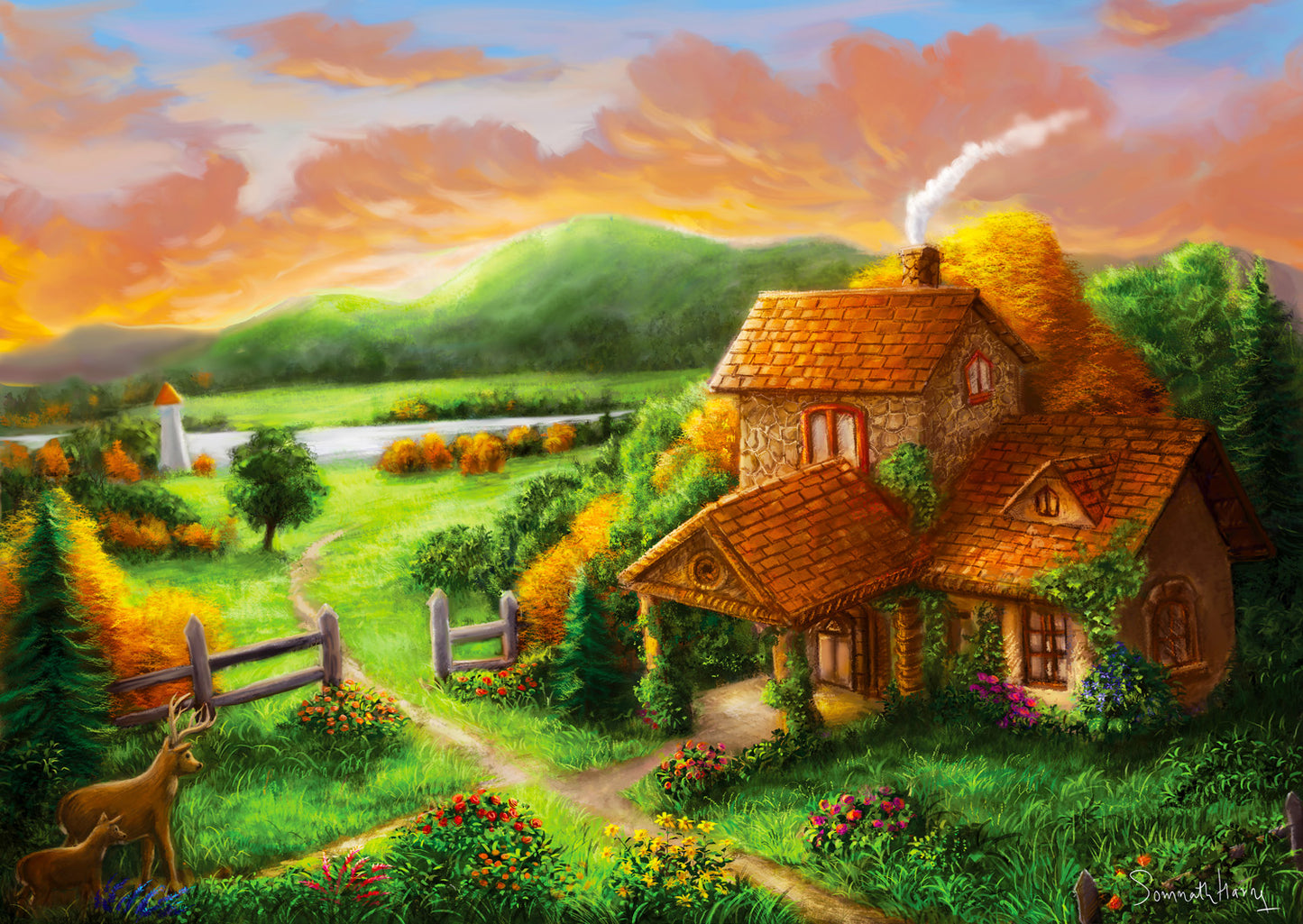 1000 Pieces Jigsaw Puzzle - Cottage at Dusk (1928)