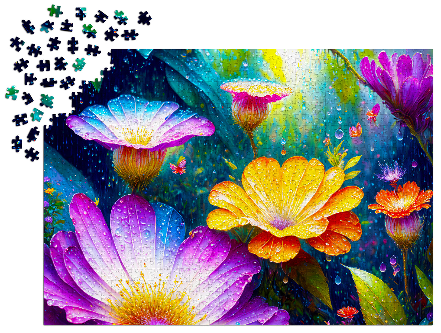 1000 Pieces Jigsaw Puzzle - Flowers in the Rain (2130)