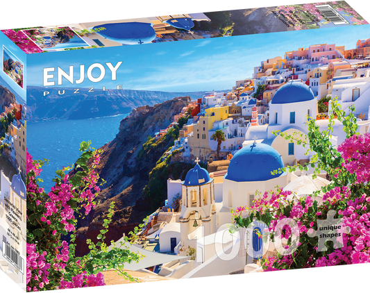 1000 Pieces Jigsaw Puzzle - Santorini View with Flowers (1083)