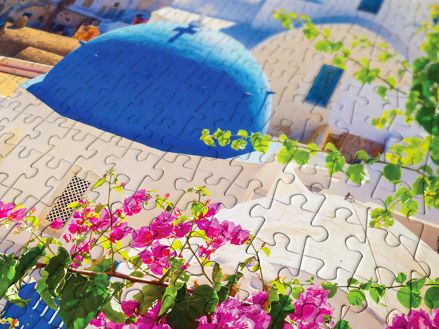 1000 Pieces Jigsaw Puzzle - Santorini View with Flowers (1083)