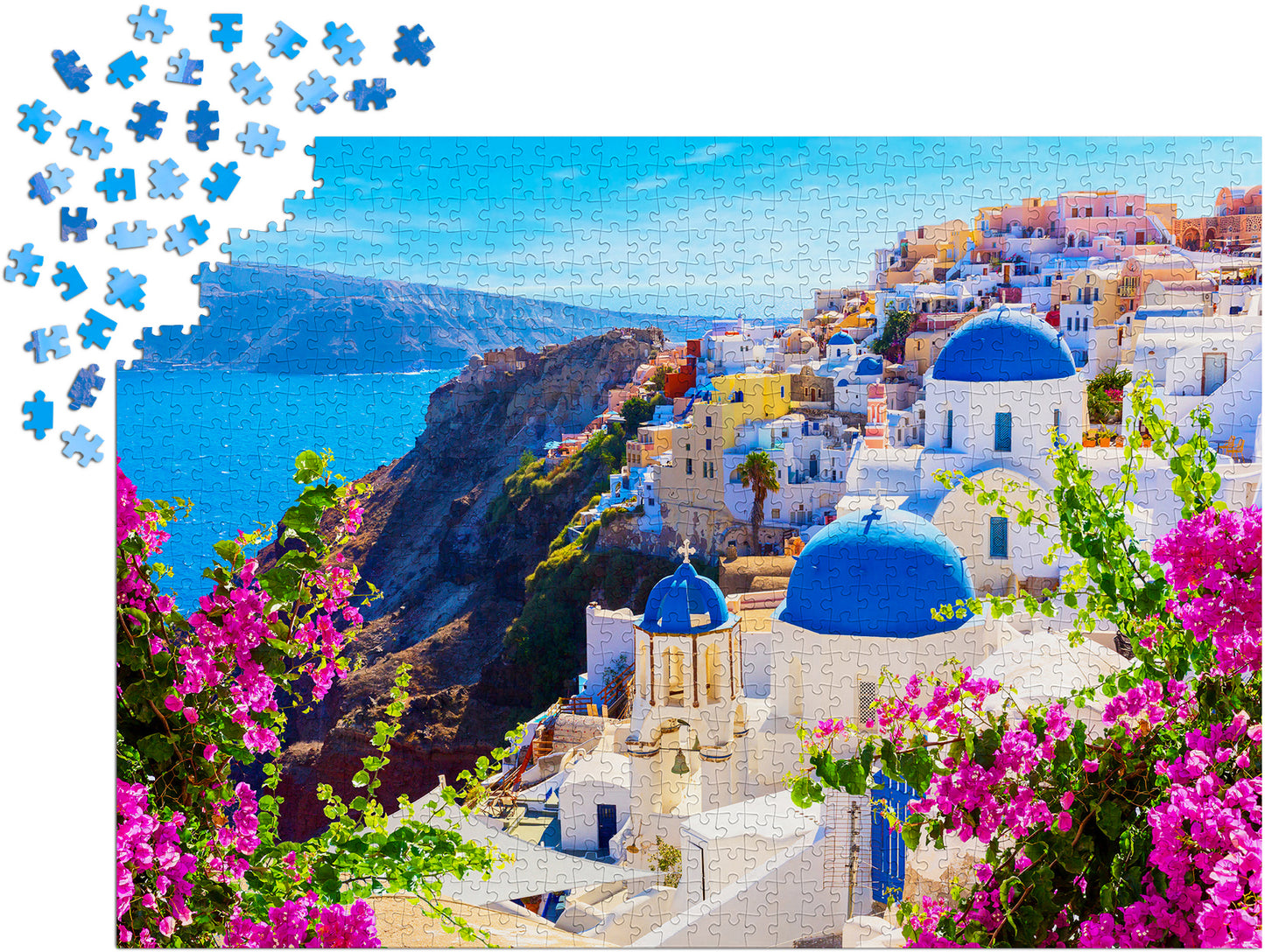 1000 Pieces Jigsaw Puzzle - Santorini View with Flowers (1083)