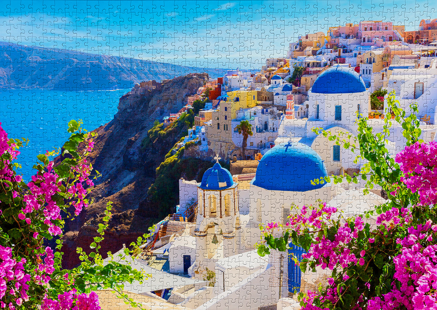 1000 Pieces Jigsaw Puzzle - Santorini View with Flowers (1083)
