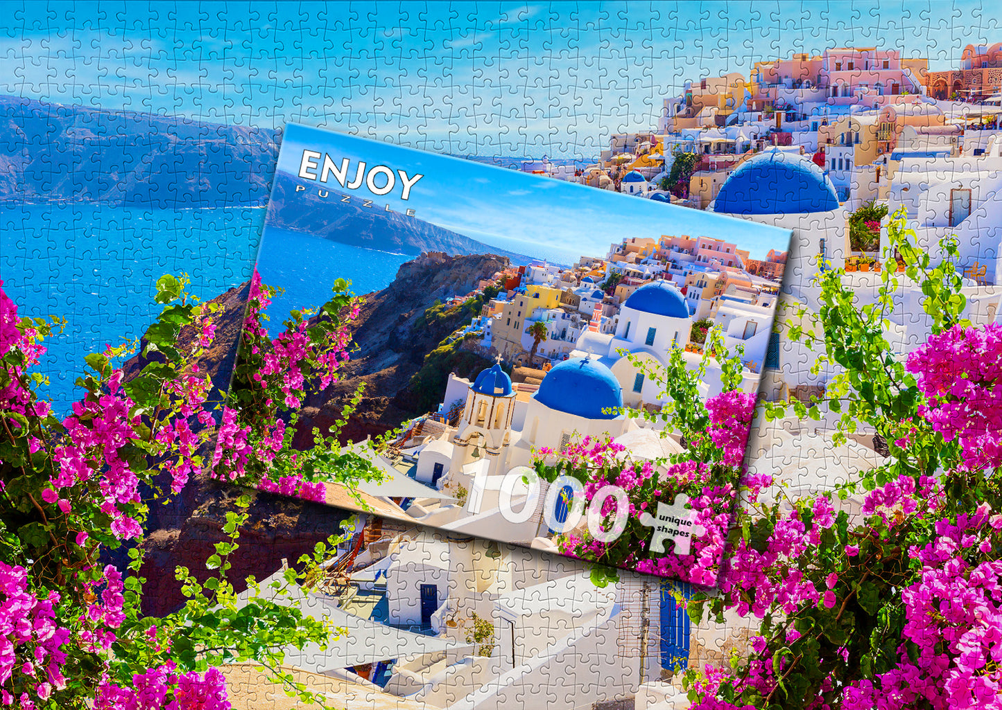 1000 Pieces Jigsaw Puzzle - Santorini View with Flowers (1083)