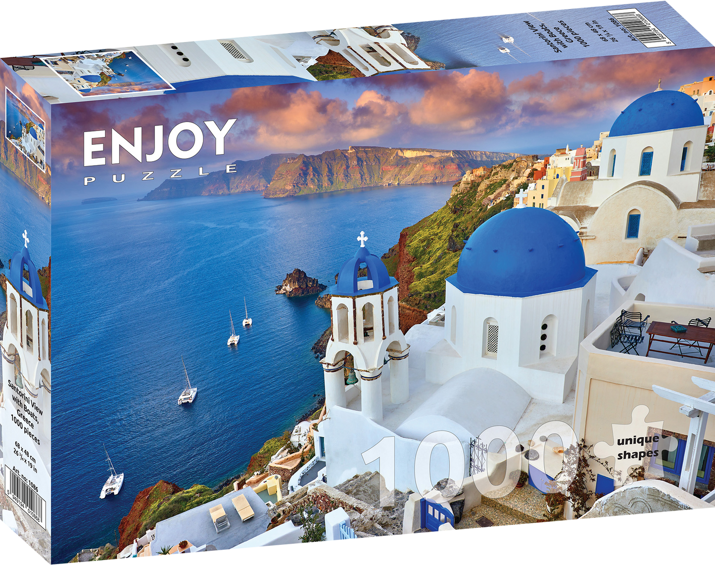 1000 Pieces Jigsaw Puzzle - Santorini View with Boats (1086)