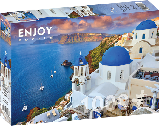 1000 Pieces Jigsaw Puzzle - Santorini View with Boats (1086)