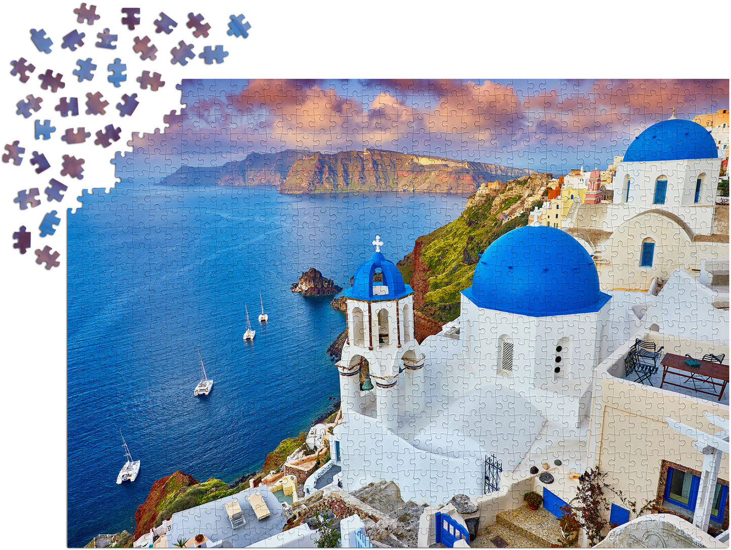 1000 Pieces Jigsaw Puzzle - Santorini View with Boats (1086)