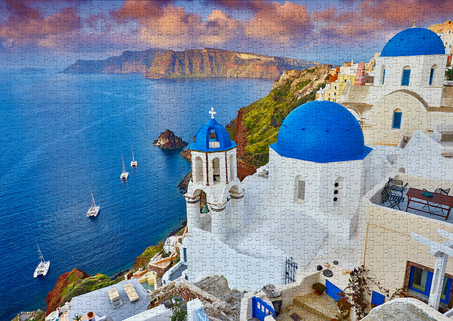 1000 Pieces Jigsaw Puzzle - Santorini View with Boats (1086)