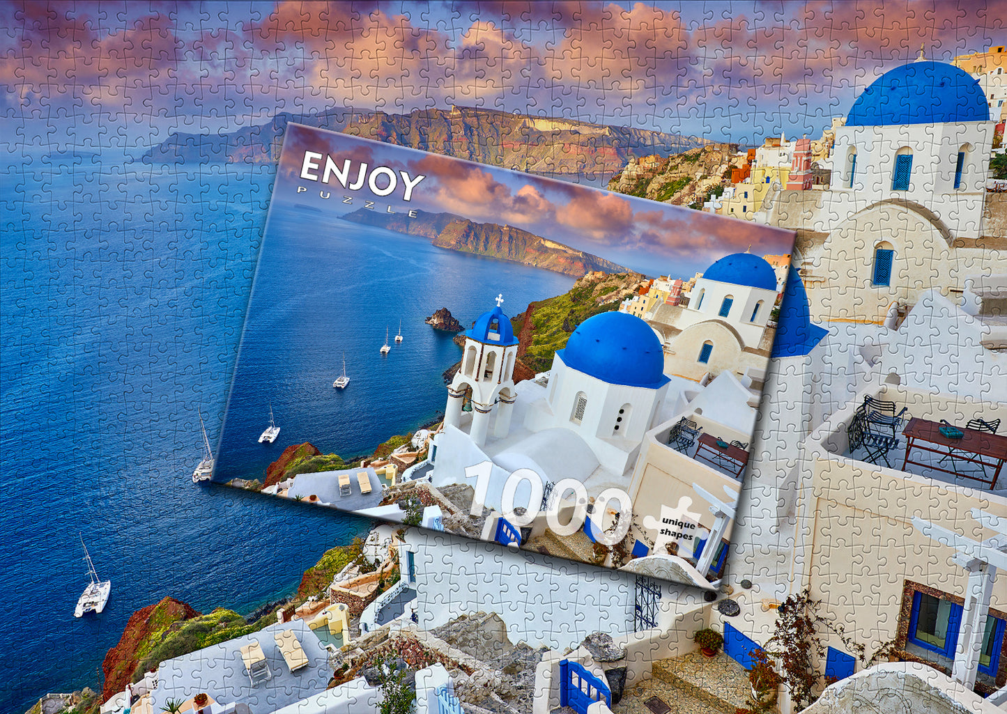 1000 Pieces Jigsaw Puzzle - Santorini View with Boats (1086)