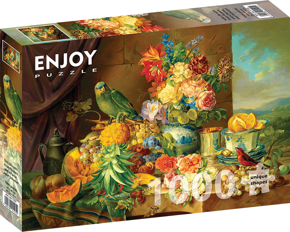 1000 Pieces Jigsaw Puzzle - Josef Schuster: Still Life with Fruit Flowers and a Parrot (1191)