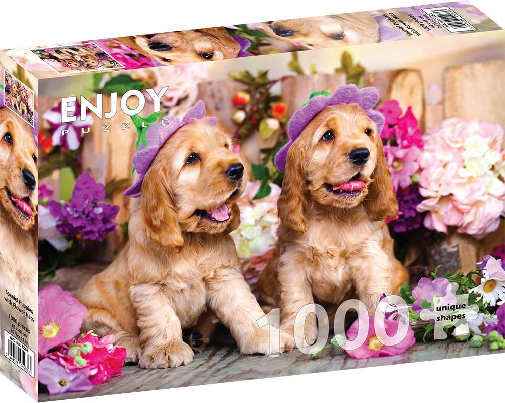 1000 Pieces Jigsaw Puzzle - Spaniel Puppies with Flower Hats (1263)