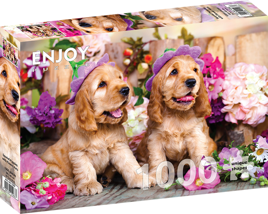 1000 Pieces Jigsaw Puzzle - Spaniel Puppies with Flower Hats (1263)