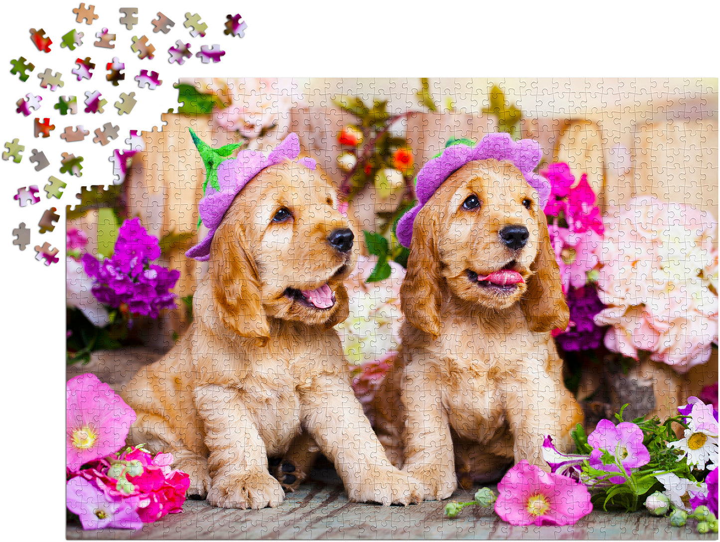 1000 Pieces Jigsaw Puzzle - Spaniel Puppies with Flower Hats (1263)