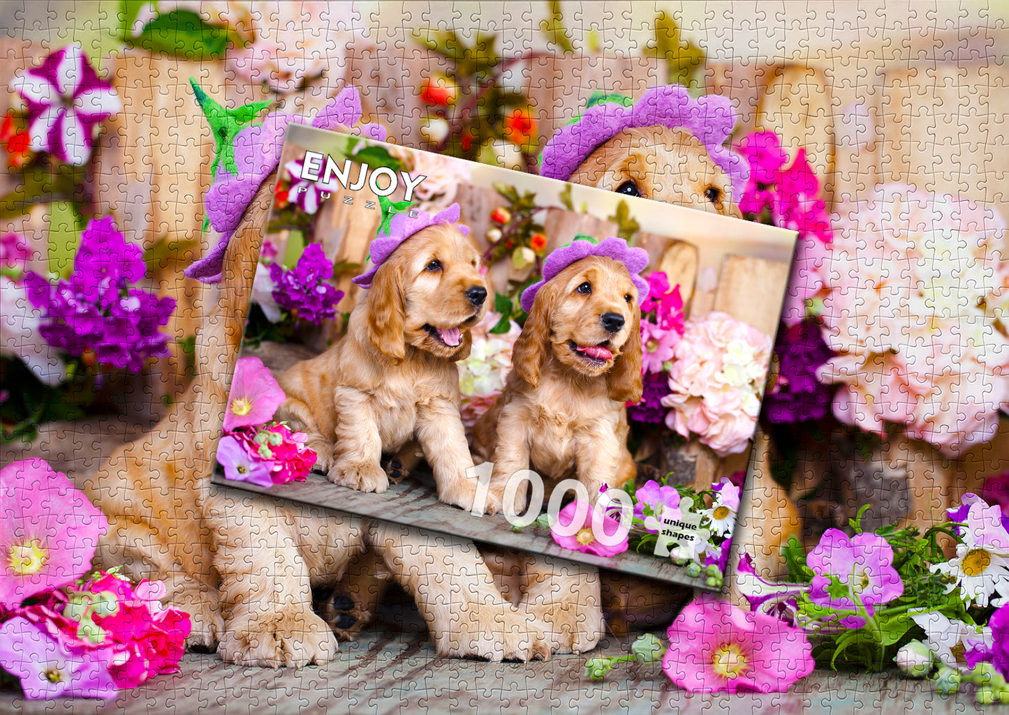 1000 Pieces Jigsaw Puzzle - Spaniel Puppies with Flower Hats (1263)
