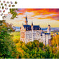 Loose puzzle pieces showing the unique cut - Neuschwanstein Castle in Autumn