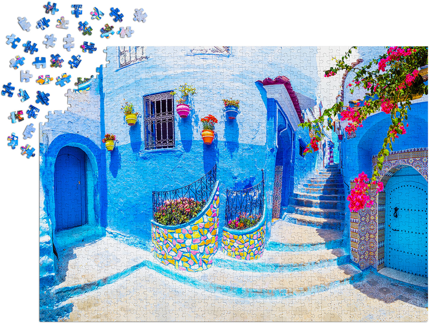 1000 Pieces Jigsaw Puzzle - Turquoise Street in Chefchaouen (1365)