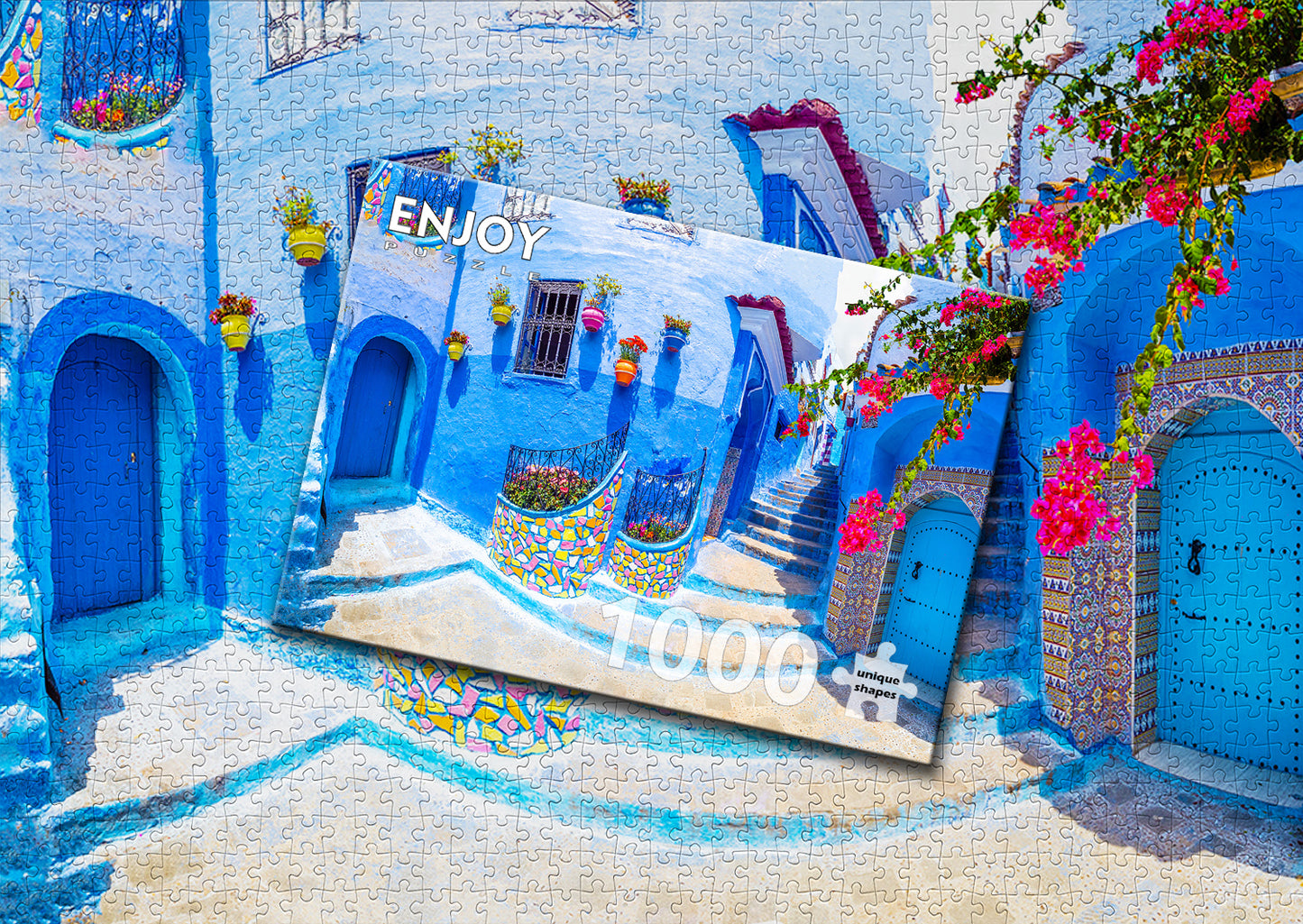1000 Pieces Jigsaw Puzzle - Turquoise Street in Chefchaouen (1365)
