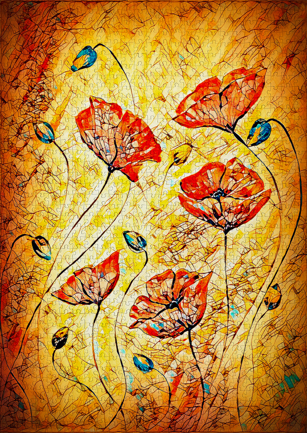 1000 Pieces Jigsaw Puzzle - Red Poppies Painting (1380)
