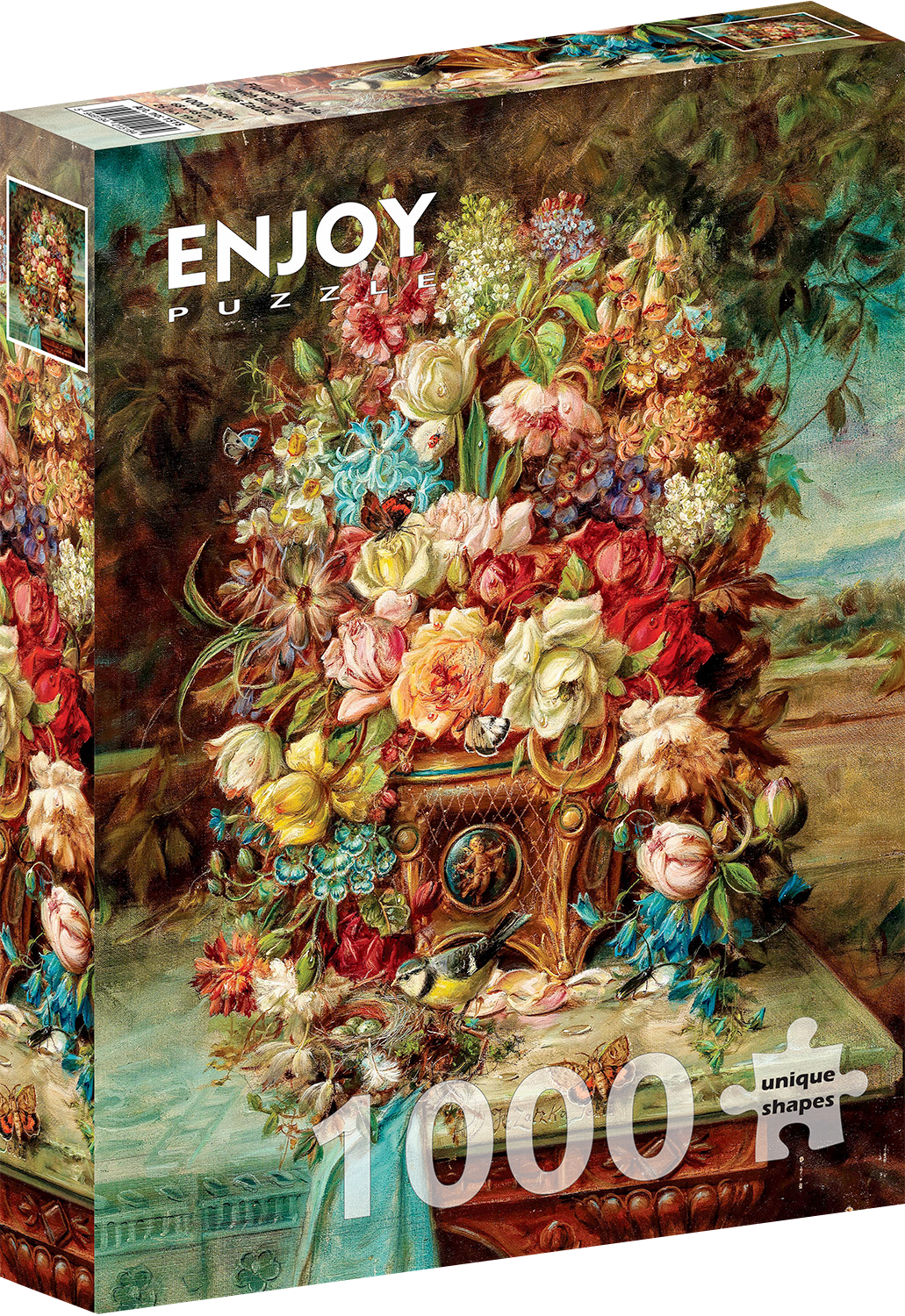 1000 Pieces Jigsaw Puzzle - Hans Zatzka: Flowers Still Life with Blue Tit (1518)