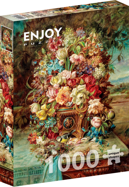 1000 Pieces Jigsaw Puzzle - Hans Zatzka: Flowers Still Life with Blue Tit (1518)