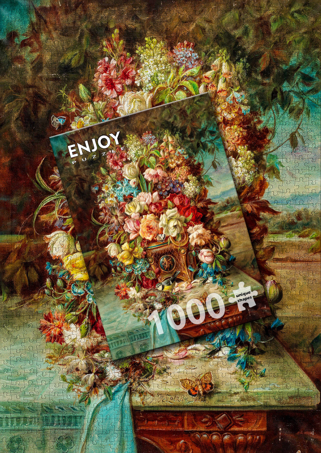 1000 Pieces Jigsaw Puzzle - Hans Zatzka: Flowers Still Life with Blue Tit (1518)