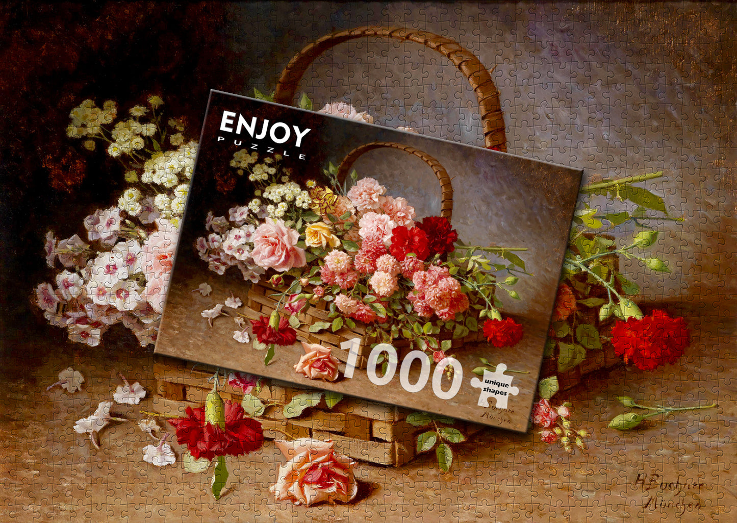 1000 Pieces Jigsaw Puzzle - Hans Buchner: A Basket of Roses and Carnations (1530)