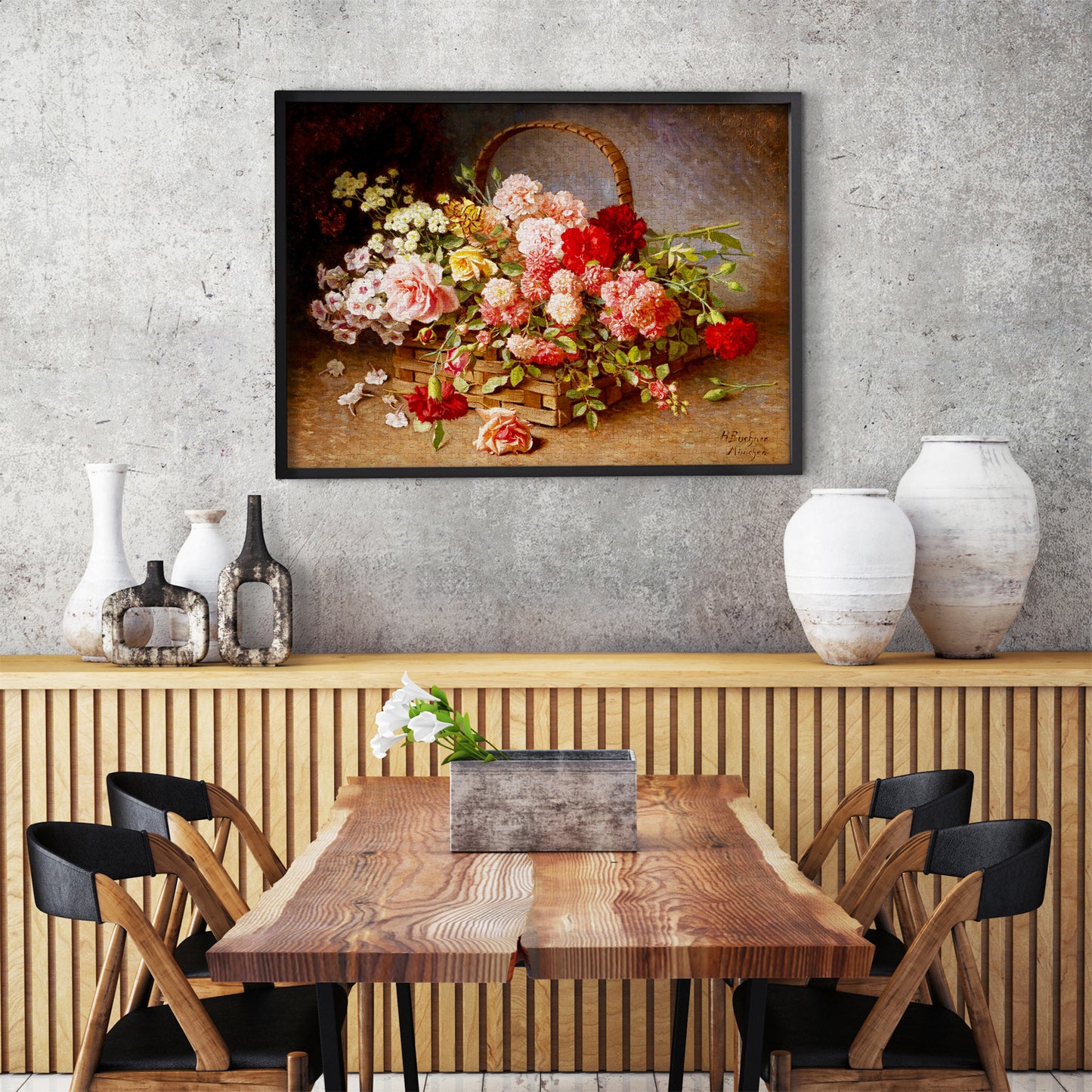 1000 Pieces Jigsaw Puzzle - Hans Buchner: A Basket of Roses and Carnations (1530)