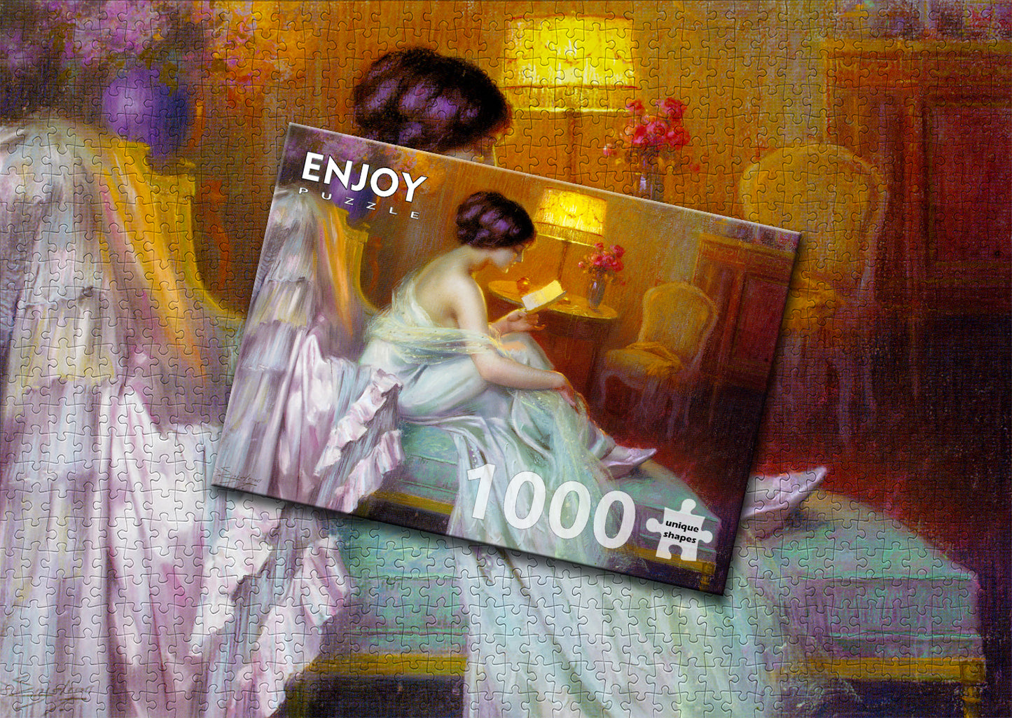 1000 Pieces Jigsaw Puzzle - Delphin Enjolras: Reading at Lamp Light (1539)