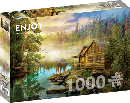 1000 Pieces Jigsaw Puzzle - A Log Cabin on the River (1602)