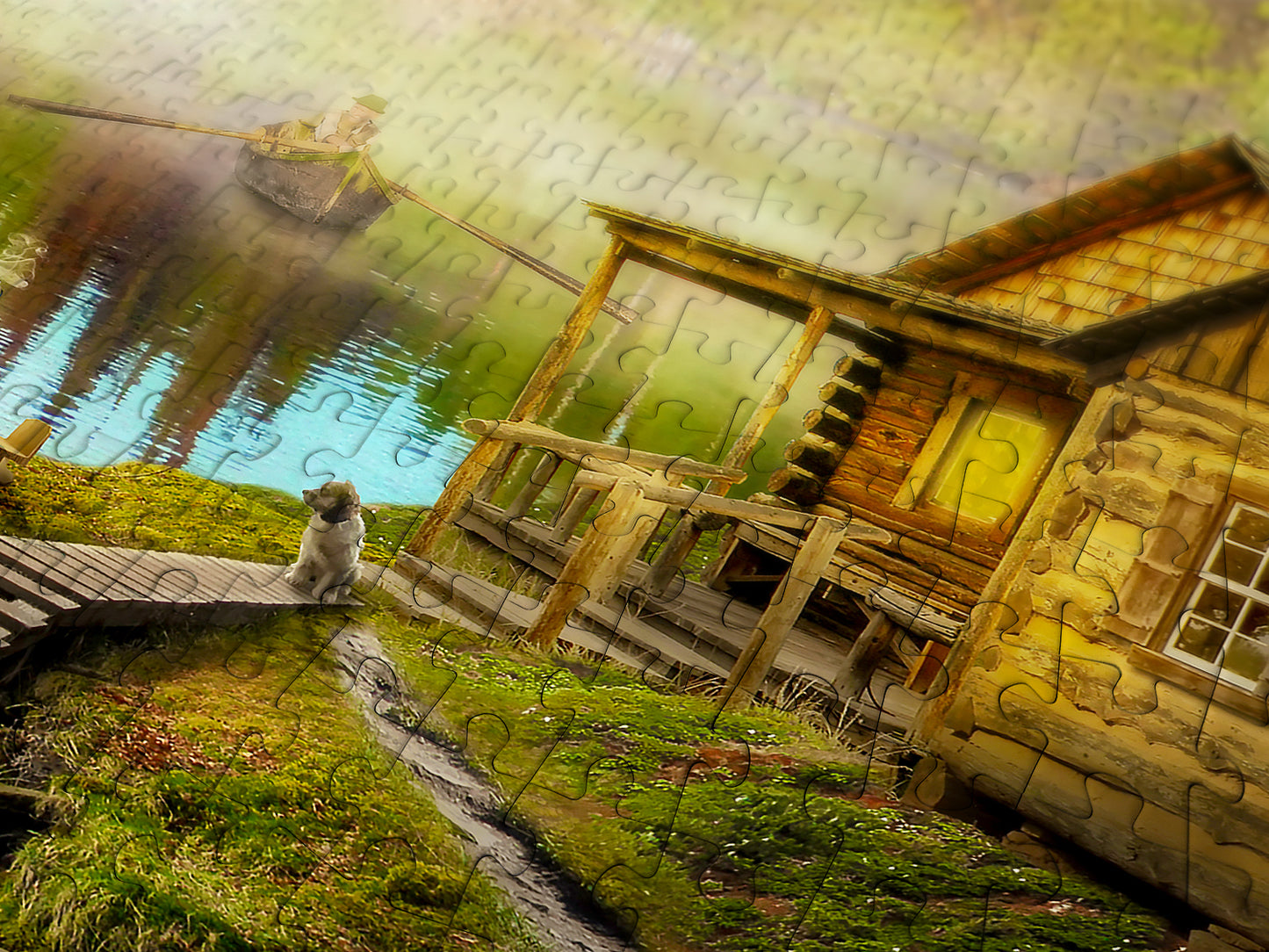 1000 Pieces Jigsaw Puzzle - A Log Cabin on the River (1602)