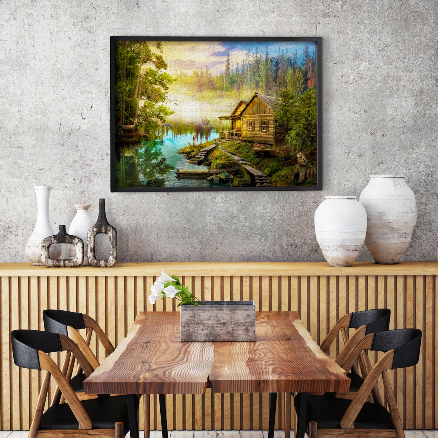 1000 Pieces Jigsaw Puzzle - A Log Cabin on the River (1602)
