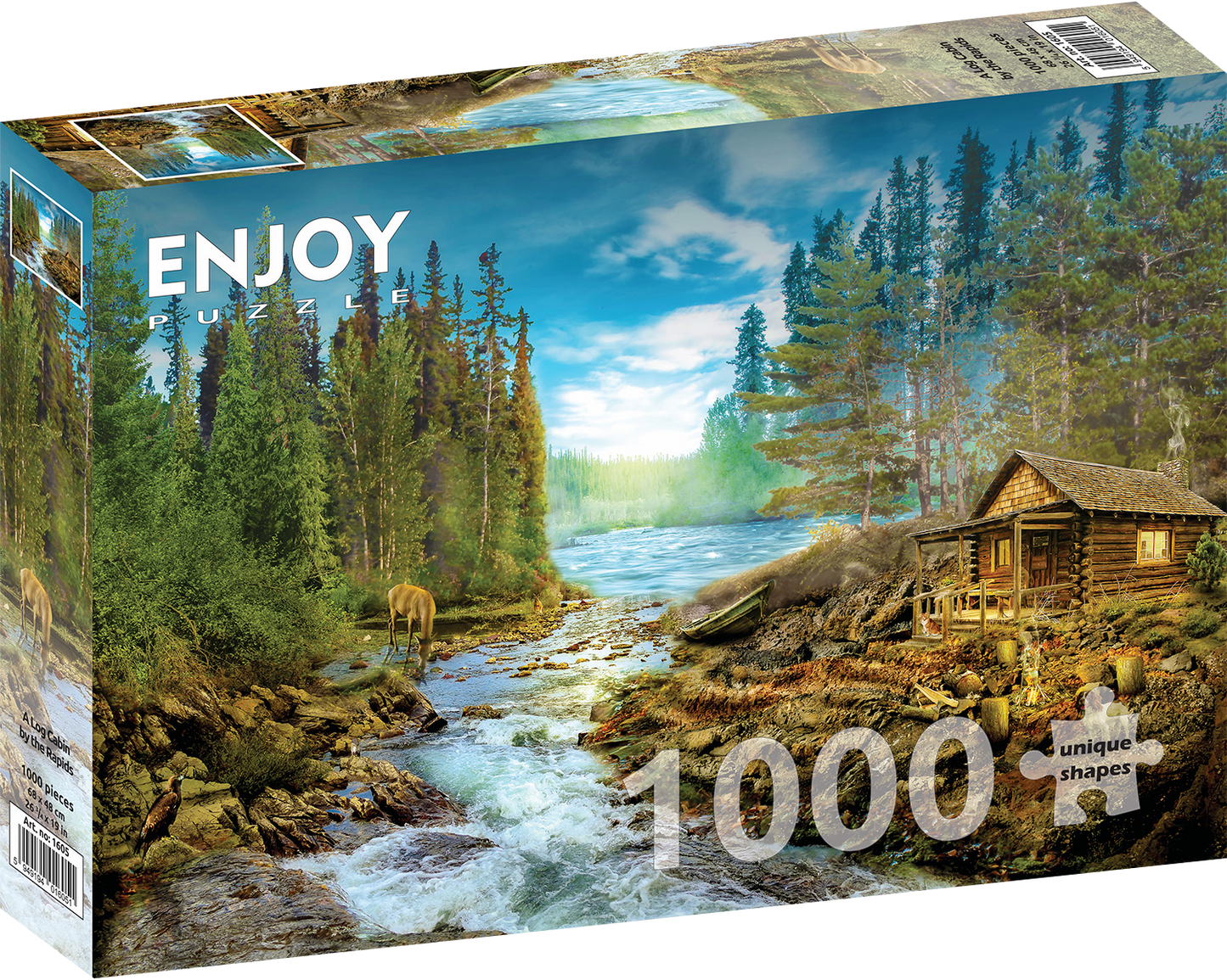 1000 Pieces Jigsaw Puzzle - A Log Cabin by the Rapids (1605)