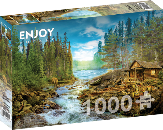 1000 Pieces Jigsaw Puzzle - A Log Cabin by the Rapids (1605)