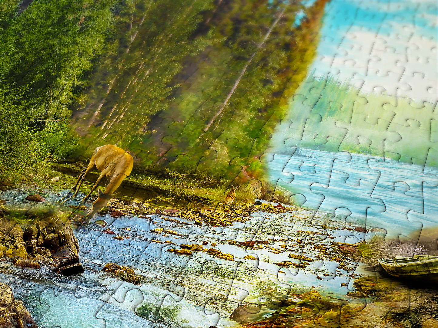 1000 Pieces Jigsaw Puzzle - A Log Cabin by the Rapids (1605)