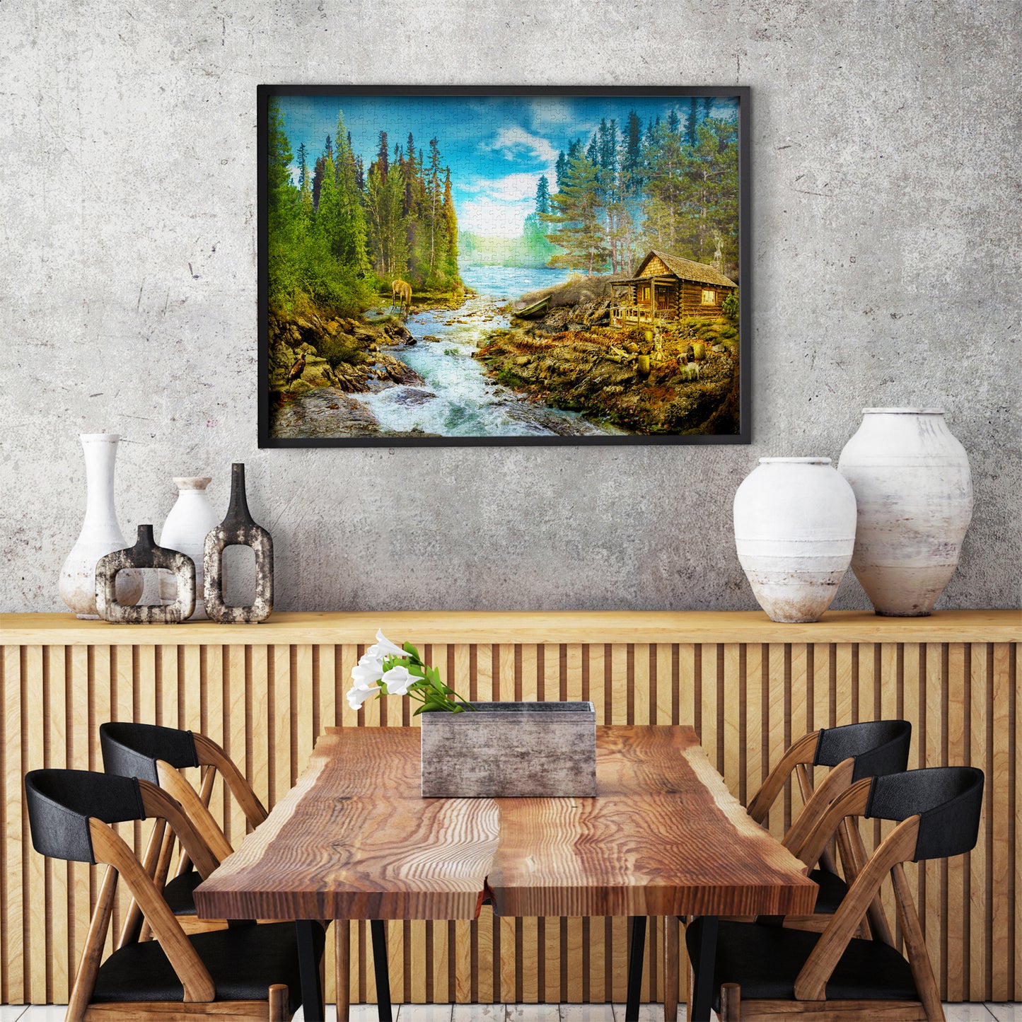 1000 Pieces Jigsaw Puzzle - A Log Cabin by the Rapids (1605)
