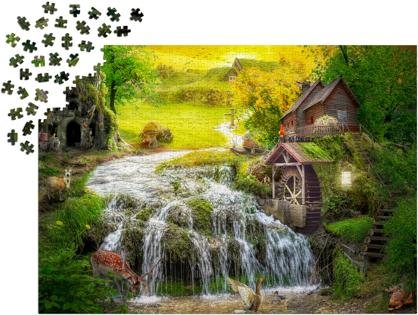 1000 Pieces Jigsaw Puzzle - A Log Cabin by the Magic Creek (1608)
