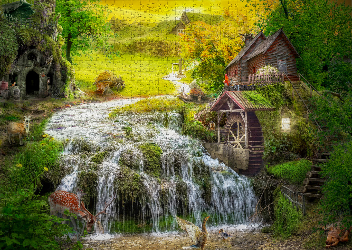 1000 Pieces Jigsaw Puzzle - A Log Cabin by the Magic Creek (1608)