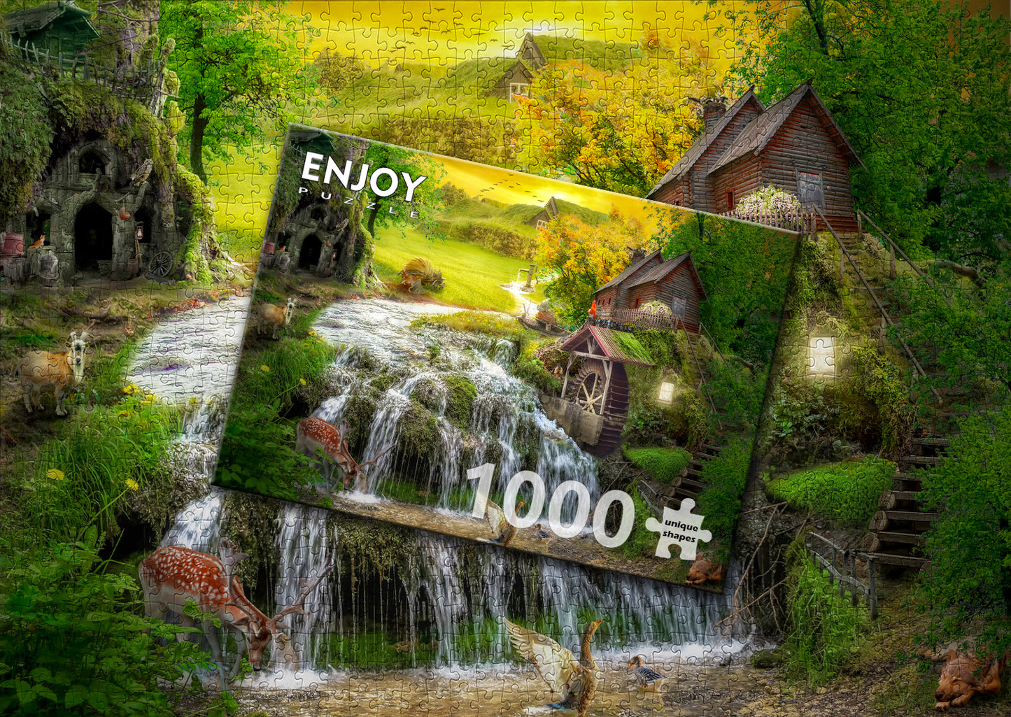 1000 Pieces Jigsaw Puzzle - A Log Cabin by the Magic Creek (1608)