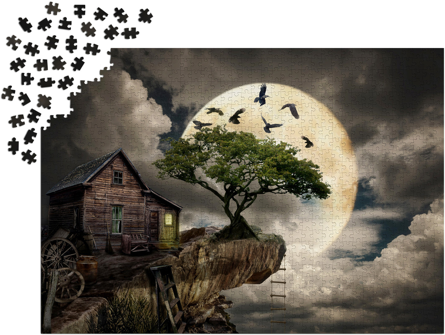 1000 Pieces Jigsaw Puzzle - A Log Cabin on a Cliff (1614)