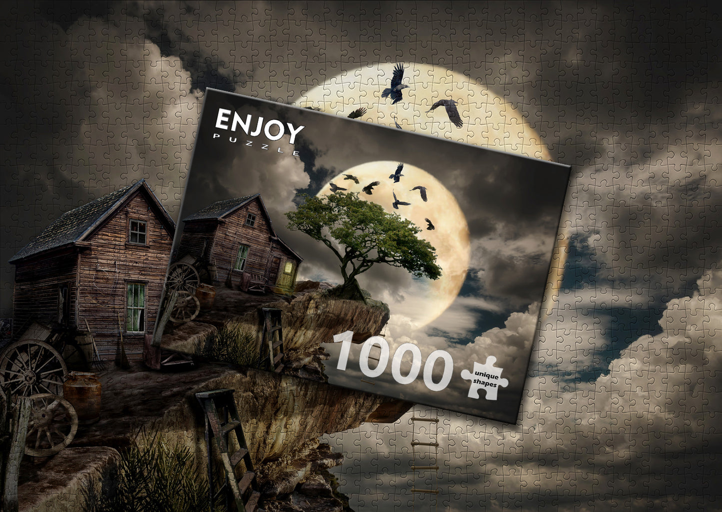 1000 Pieces Jigsaw Puzzle - A Log Cabin on a Cliff (1614)