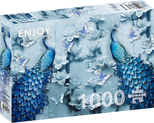 1000 Pieces Jigsaw Puzzle - Blue Peacocks (1623)