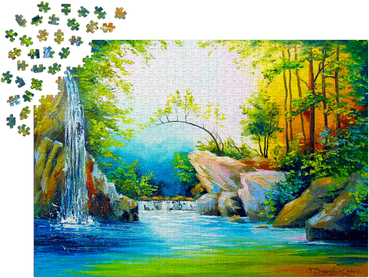 1000 Pieces Jigsaw Puzzle - In the Woods near the Waterfall (1714)