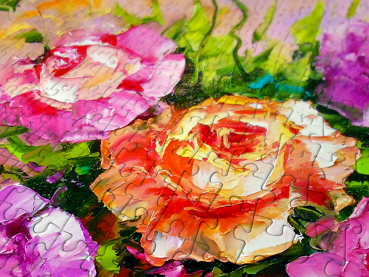 Close-up of the matte, glare-free surface and the interlocking pieces - Bouquet of Roses