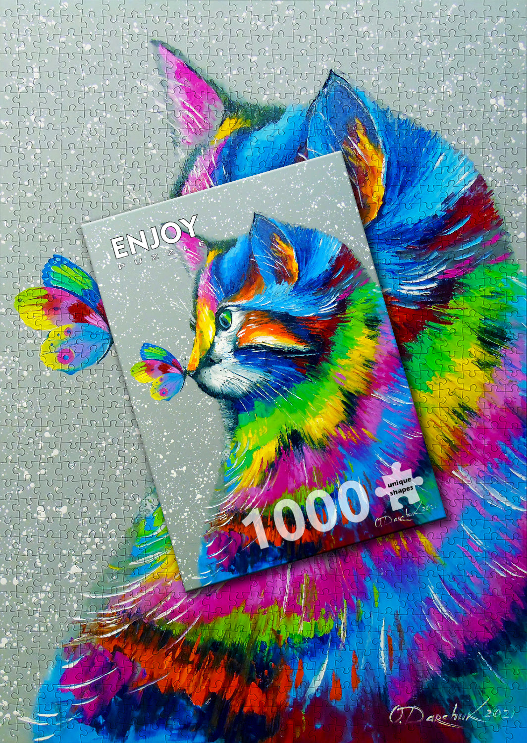 1000 Pieces Jigsaw Puzzle - Bright Cat and Butterfly (1781)