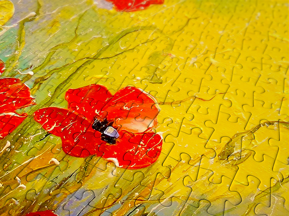 Close-up of the matte, glare-free surface and the interlocking pieces - Poppies in the Moonlight